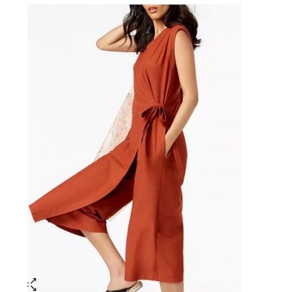 Eileen Fisher Wrap Wide Leg Cropped Jumpsuit Sz Petite S Rust Brown Minimalist
